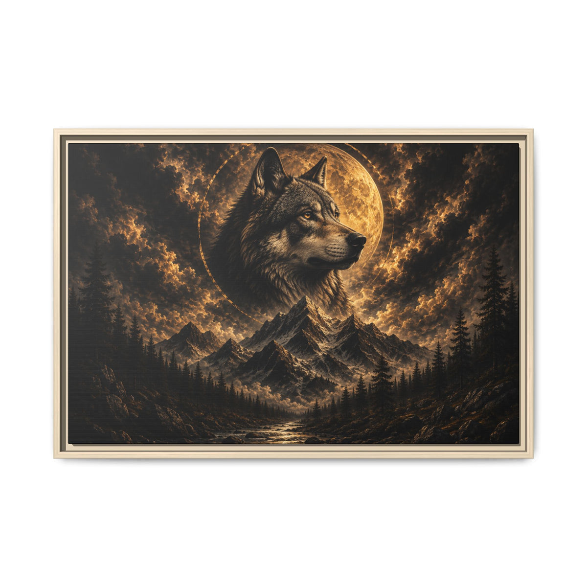 Wolf Moon Framed Canvas Wall Art – Strength, Loyalty & Protection