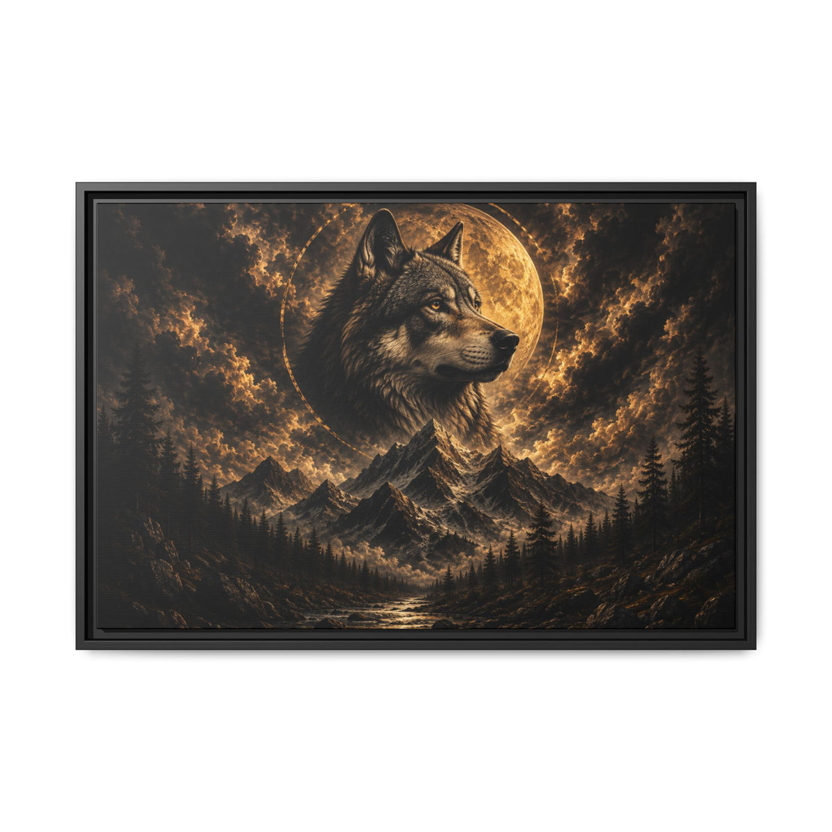 Wolf Moon Framed Canvas Wall Art – Strength, Loyalty & Protection