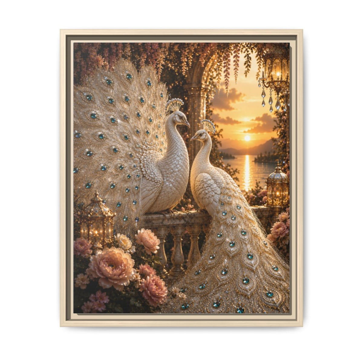 Eternal Love Peacock Couple Framed Canvas – A Symbol of Love, Loyalty & Prosperity