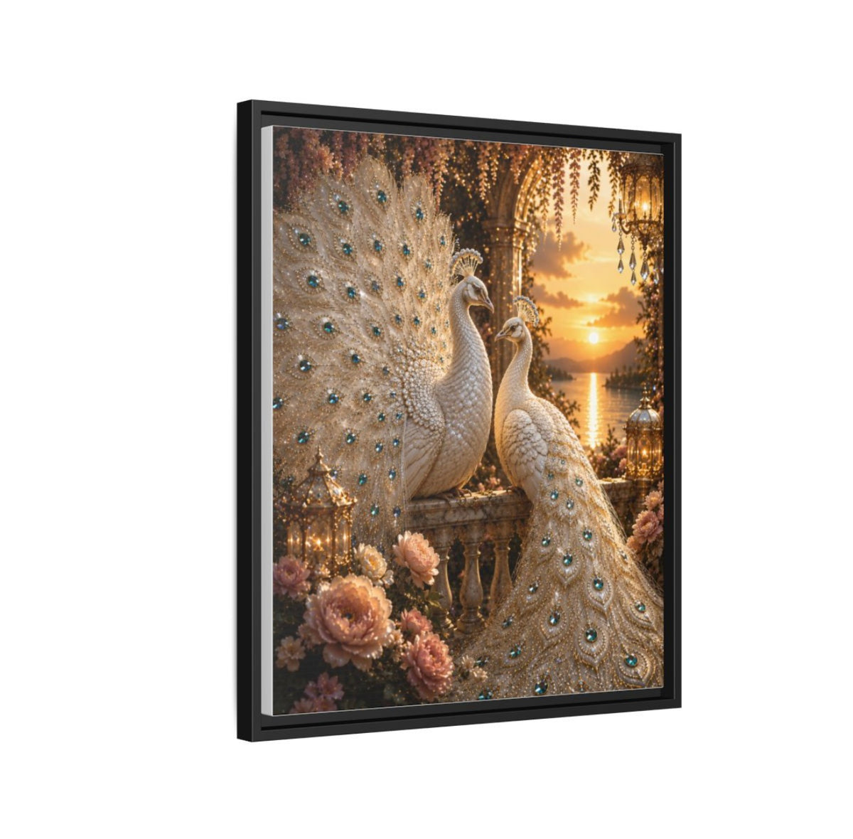 Eternal Love Peacock Couple Framed Canvas – A Symbol of Love, Loyalty & Prosperity