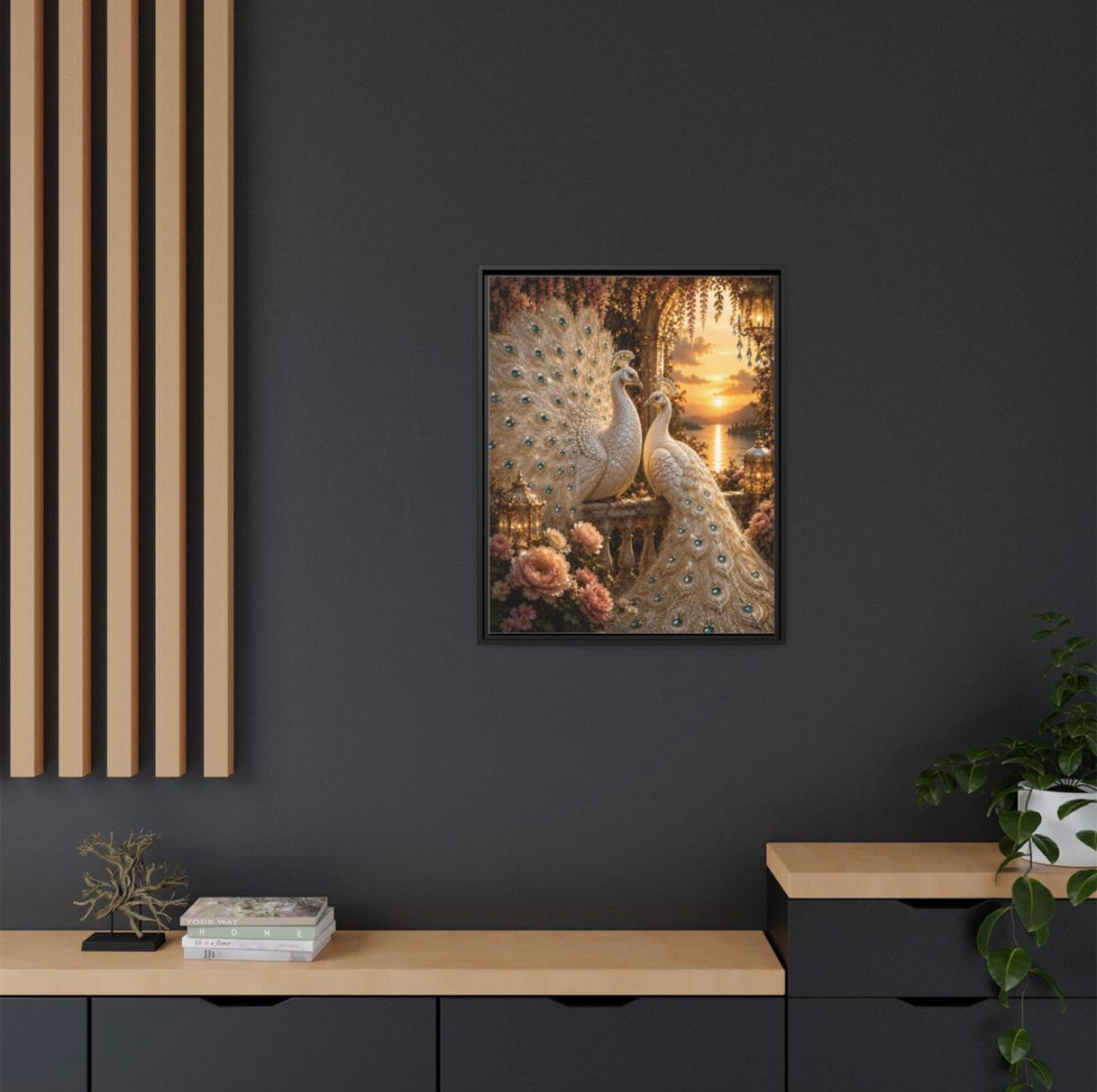 Eternal Love Peacock Couple Framed Canvas – A Symbol of Love, Loyalty & Prosperity