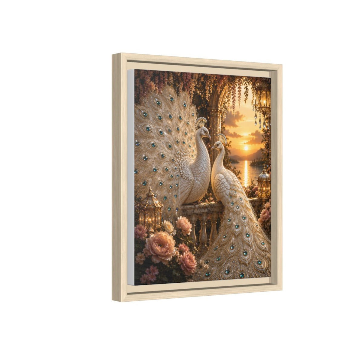 Eternal Love Peacock Couple Framed Canvas – A Symbol of Love, Loyalty & Prosperity
