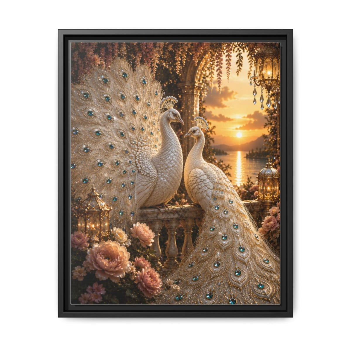 Eternal Love Peacock Couple Framed Canvas – A Symbol of Love, Loyalty & Prosperity