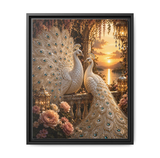 Eternal Love Peacock Couple Framed Canvas – A Symbol of Love, Loyalty & Prosperity